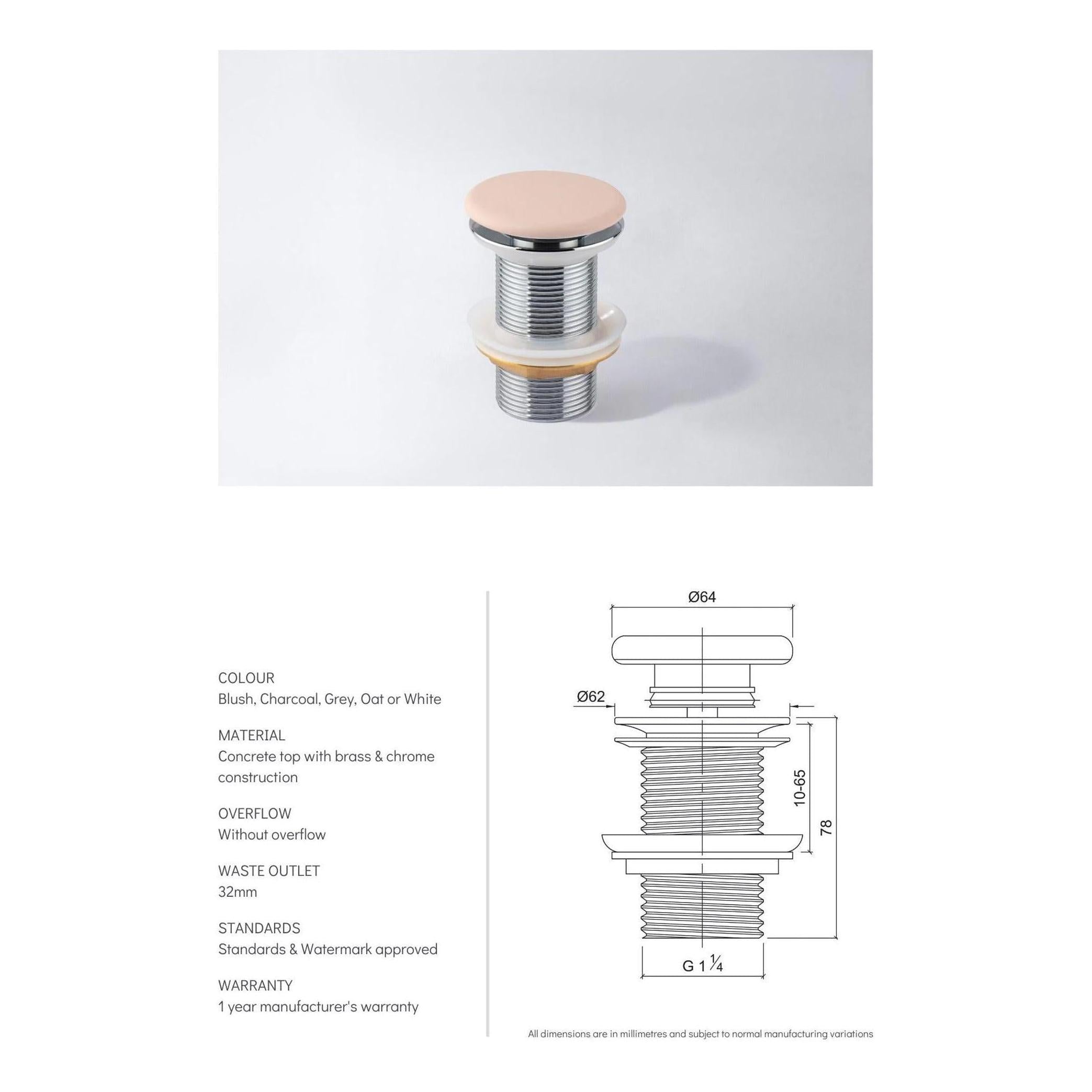 Concrete Top Pop Up Waste - White