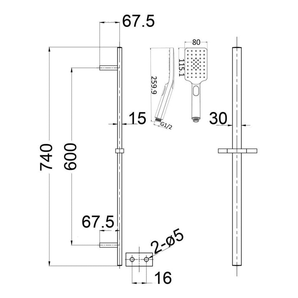 Cresta Shower Head and Square Rail French Gold