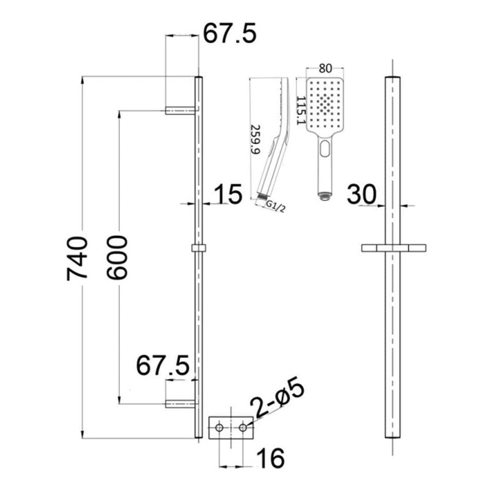 Cresta Shower Head and Square Rail Gunmetal