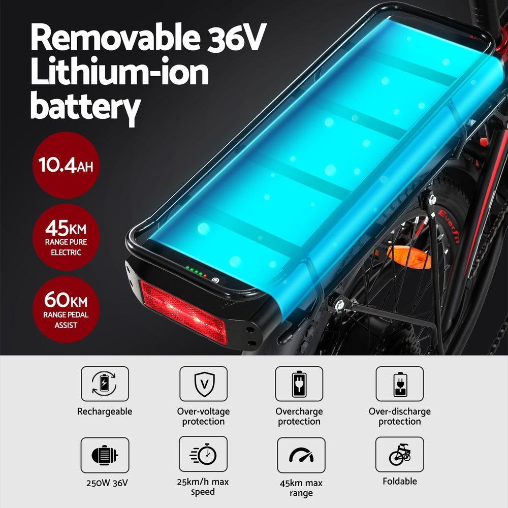 Everfit 20" Folding Electric Bike Urban City Bicycle eBike Rechargeable Battery 250W - RV Online