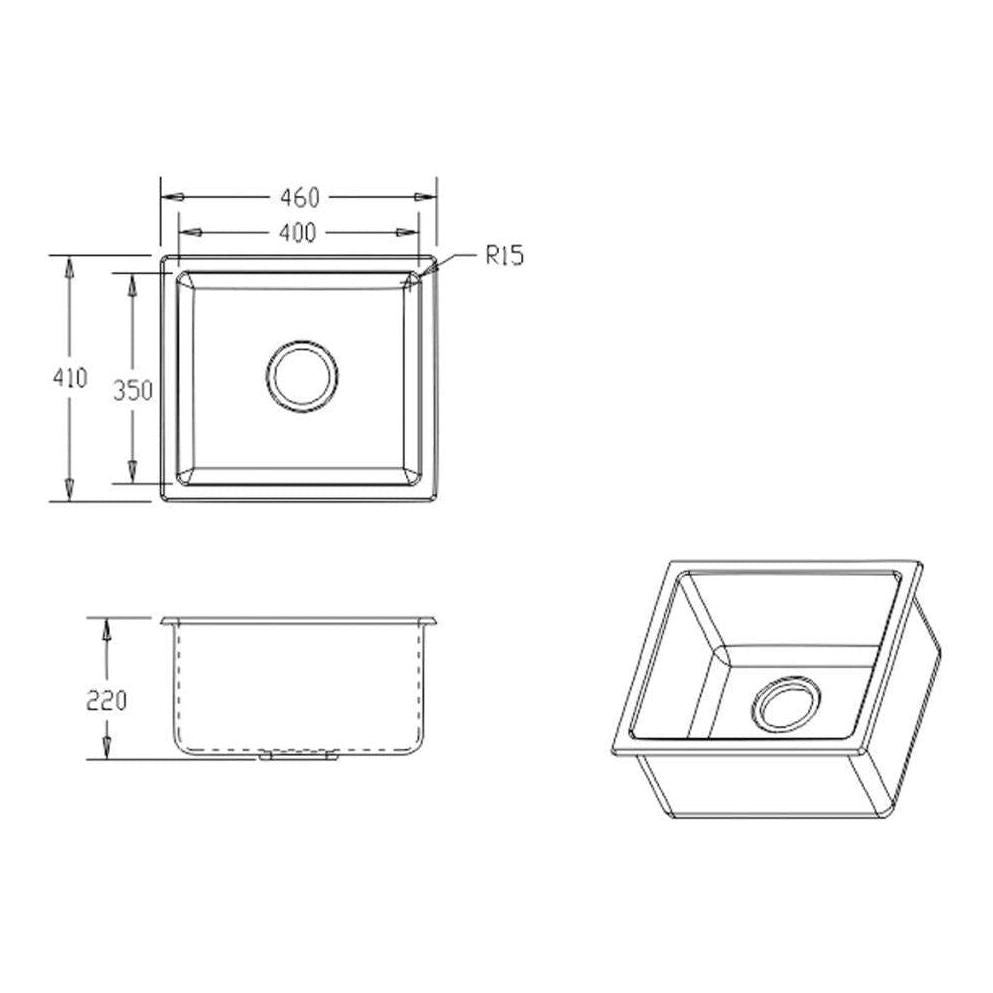 Fomos Black Granite Composite Single Bowl Sink 460x410mm
