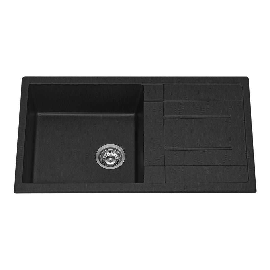 Fomos Black Granite Composite Sink With Drainer 860x500mm