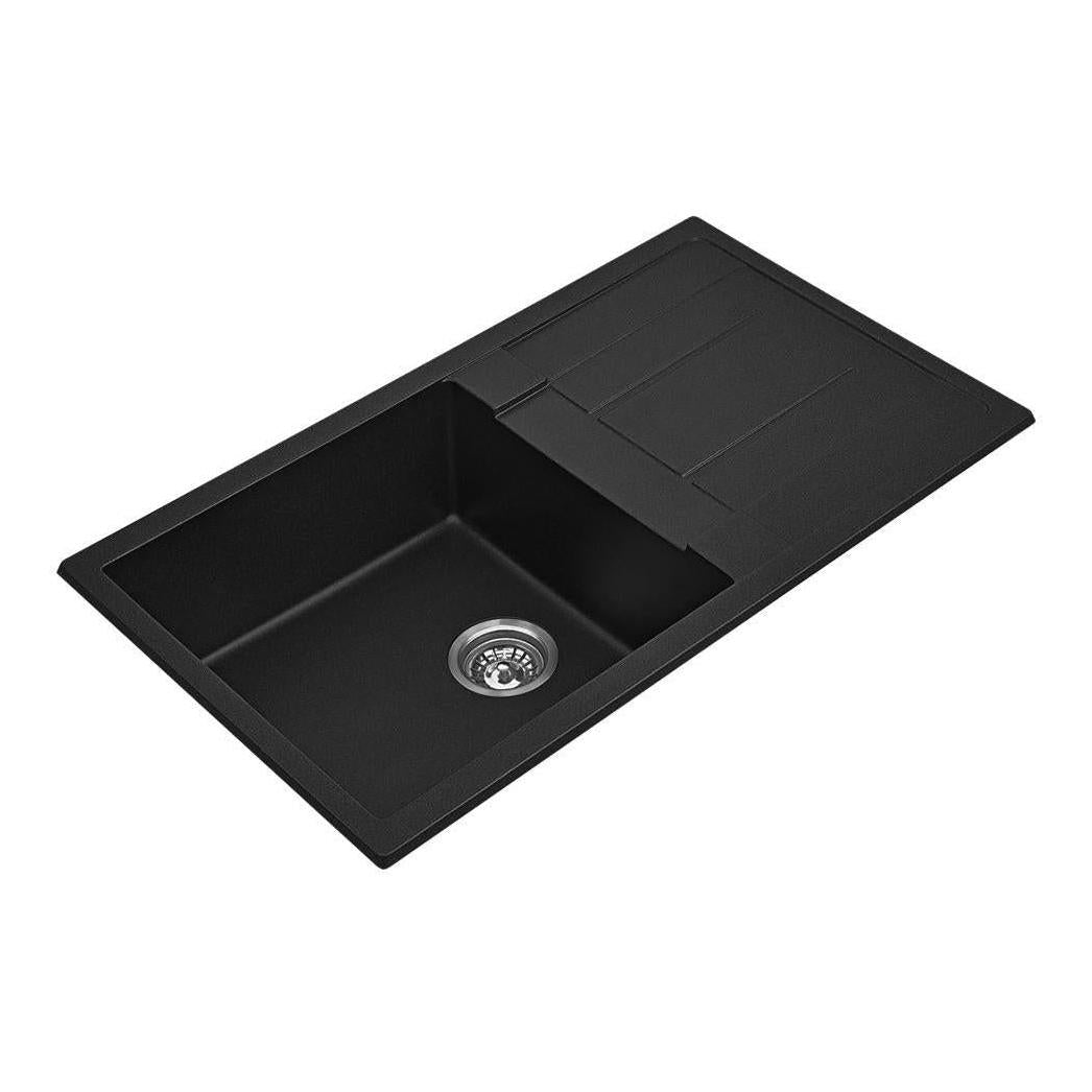 Fomos Black Granite Composite Sink With Drainer 860x500mm