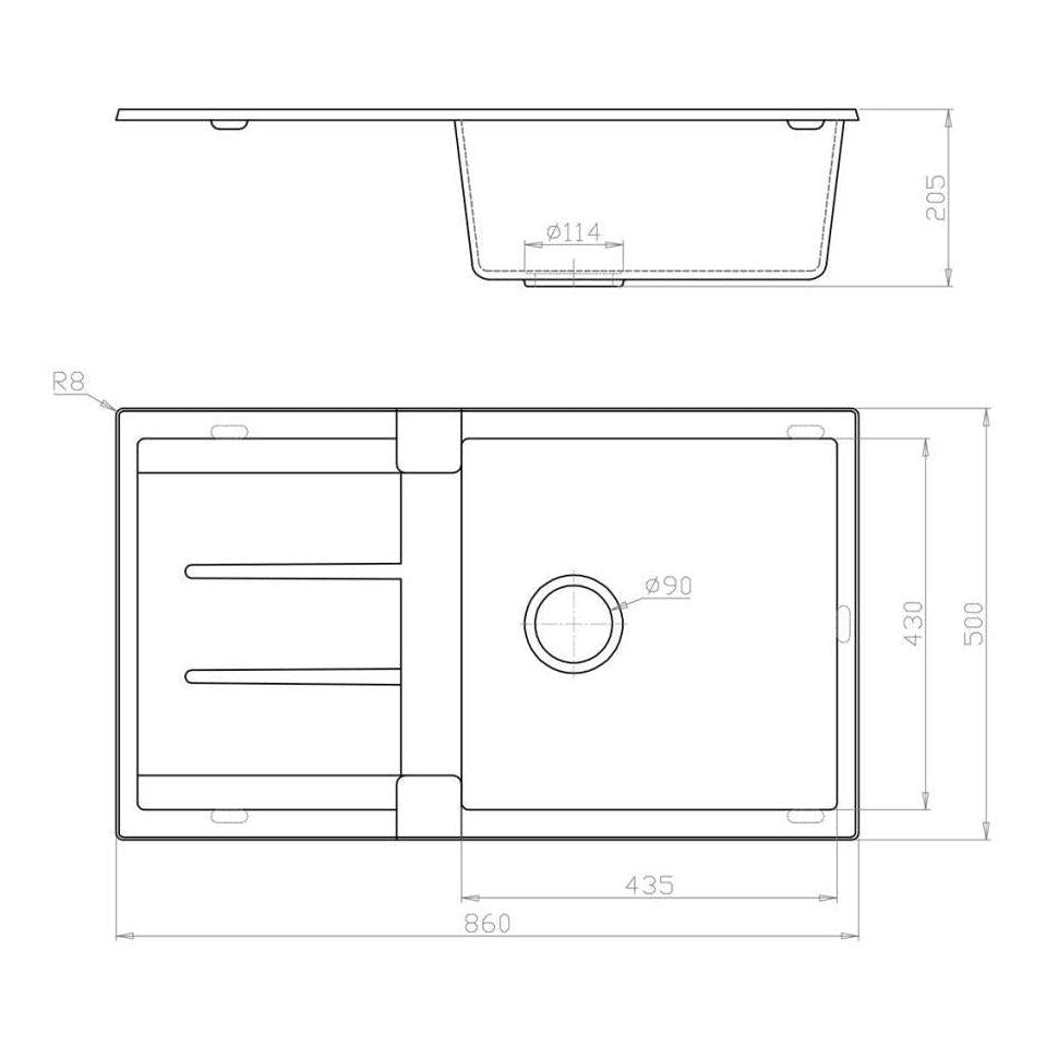 Fomos Black Granite Composite Sink With Drainer 860x500mm
