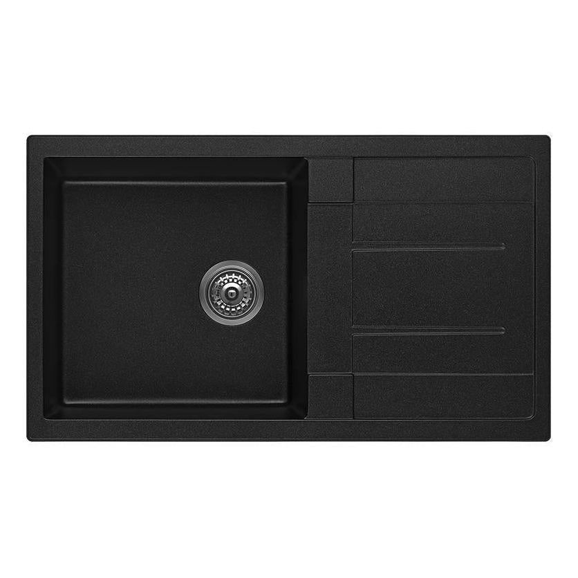 Fomos Black Granite Composite Sink With Drainer 860x500mm