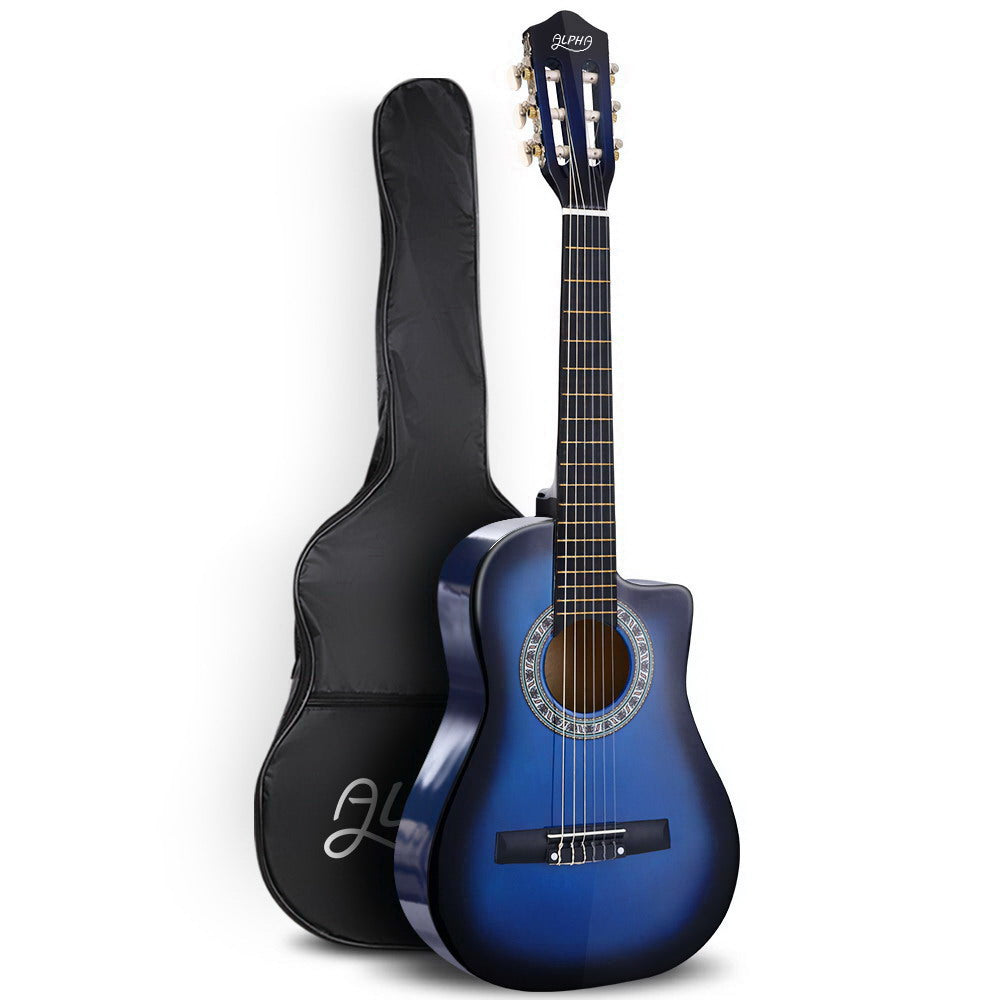 Alpha 34 Inch Classical Guitar Wooden Body Nylon String Beginner Kids Gift Blue - RV Online