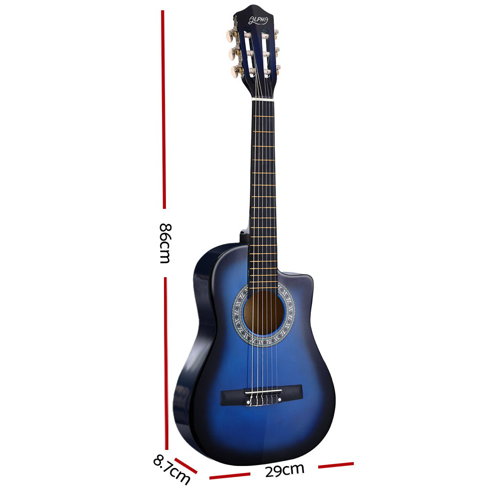 Alpha 34 Inch Classical Guitar Wooden Body Nylon String Beginner Kids Gift Blue - RV Online