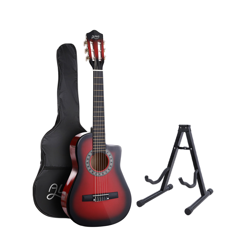 Alpha 34 Inch Classical Guitar Wooden Body Nylon String w/ Stand Beignner Red - RV Online