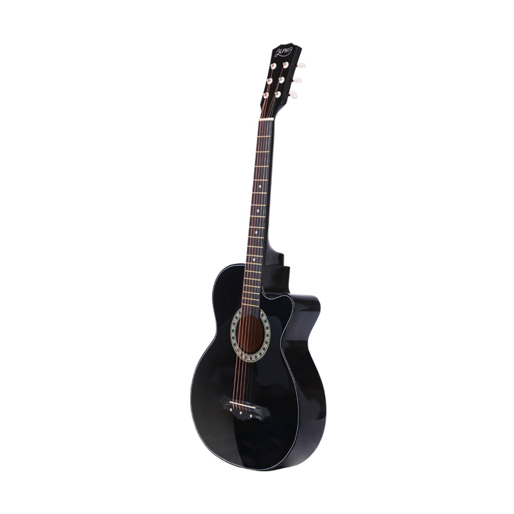 Alpha 38 Inch Acoustic Guitar Wooden Body Steel String Full Size Cutaway Black - RV Online