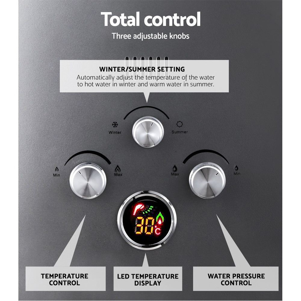 Devanti Portable Gas Water Heater 8LPM LPG System Grey