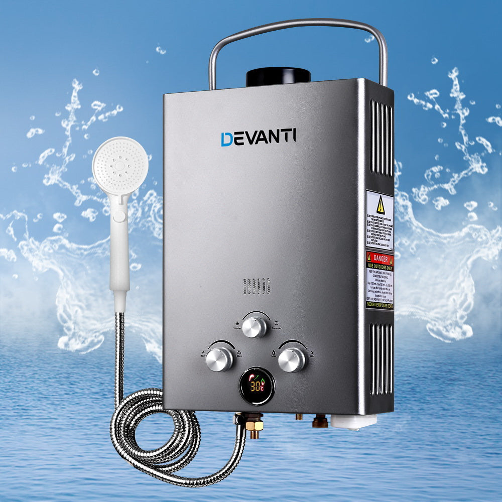 Devanti Portable Gas Water Heater 8LPM LPG System Grey