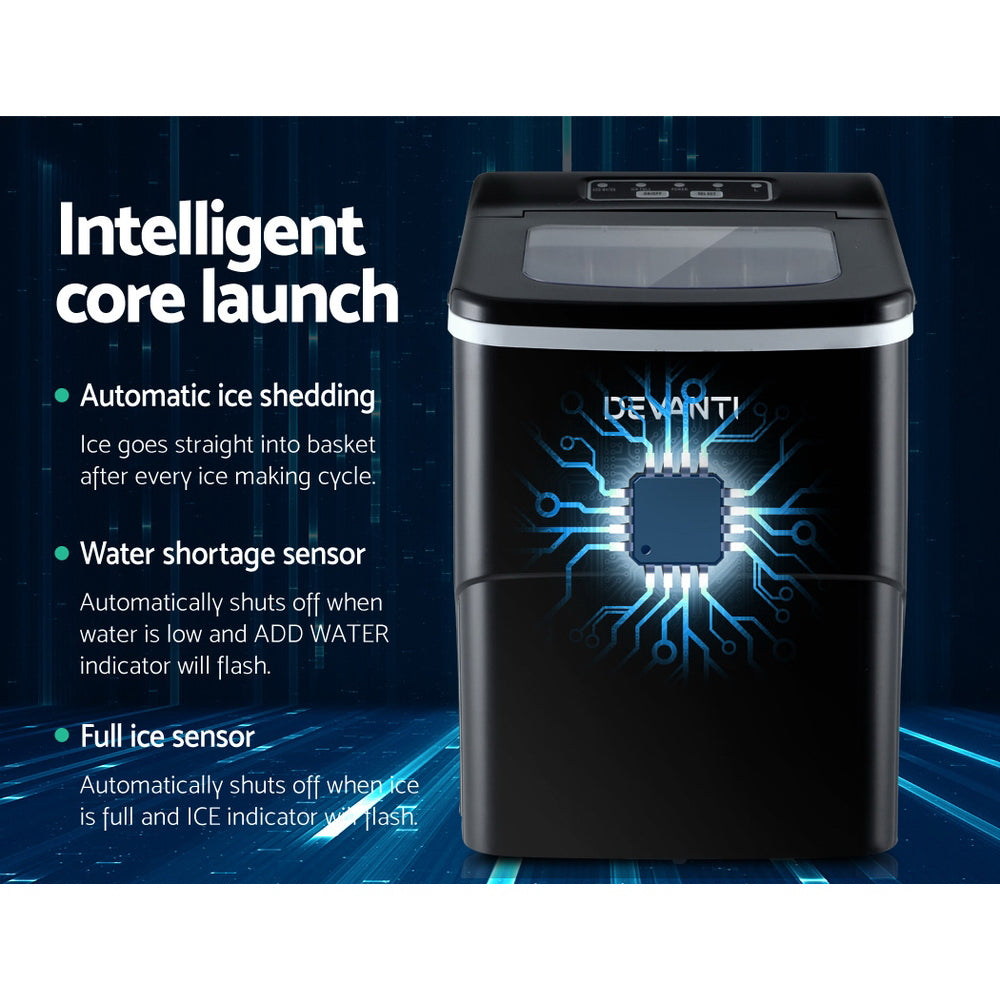 Devanti Portable Ice Cube Maker Machine 2L Black