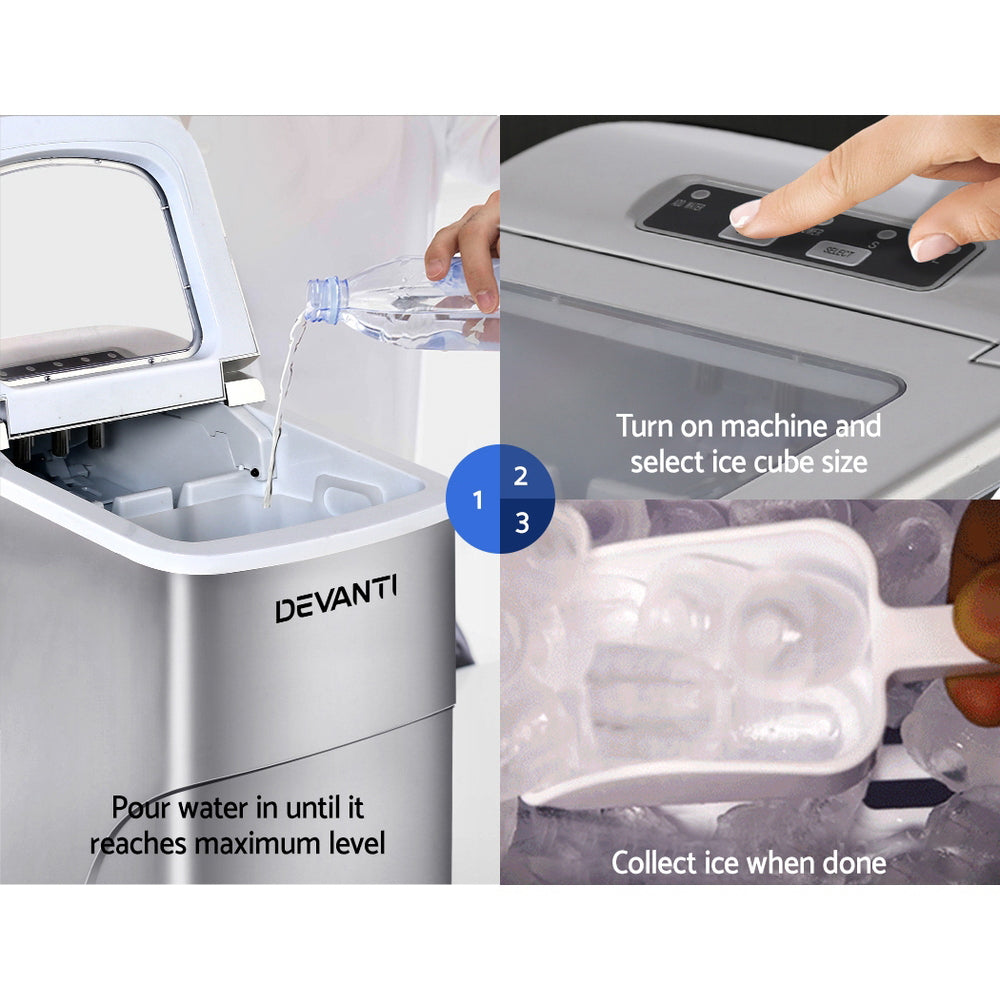 Devanti Portable Ice Cube Maker Machine 2L Silver