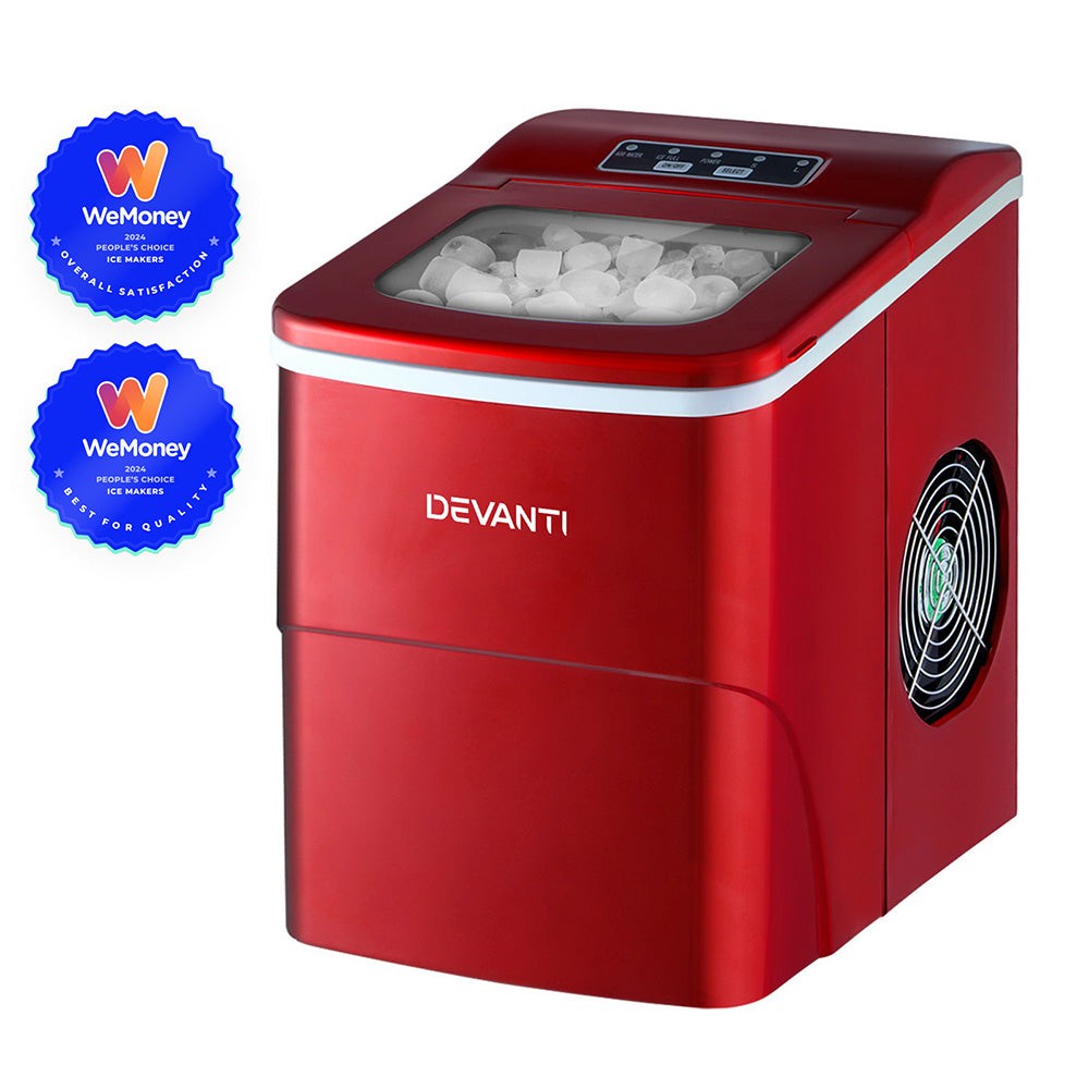 Devanti Portable Ice Cube Maker Machine 2L Red