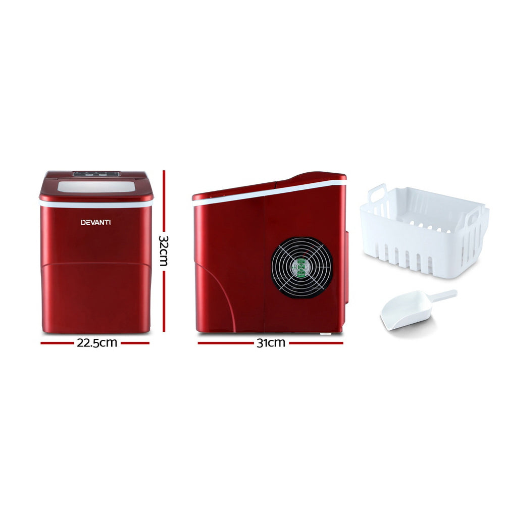 Devanti Portable Ice Cube Maker Machine 2L Red