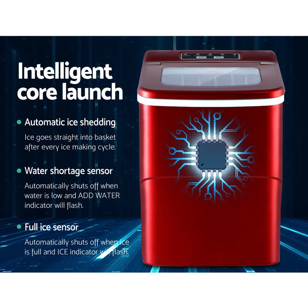 Devanti Portable Ice Cube Maker Machine 2L Red