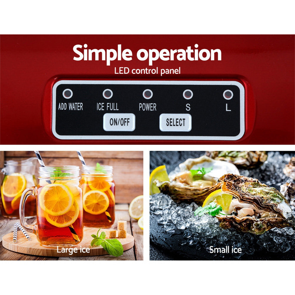 Devanti Portable Ice Cube Maker Machine 2L Red