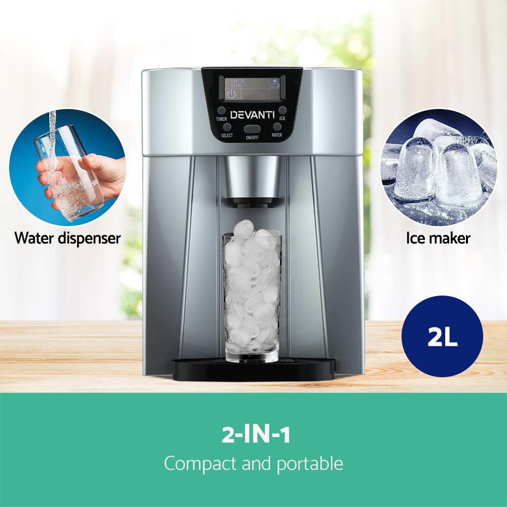 Devanti Portable Ice Maker Machine & Water Dispenser 2L Silver