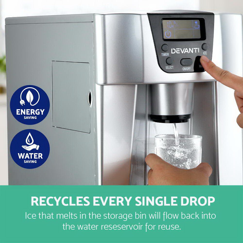 Devanti Portable Ice Maker Machine & Water Dispenser 2L Silver
