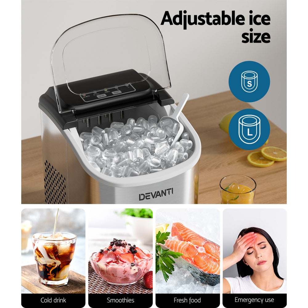 Devanti 12kg Ice Maker Machine Silver