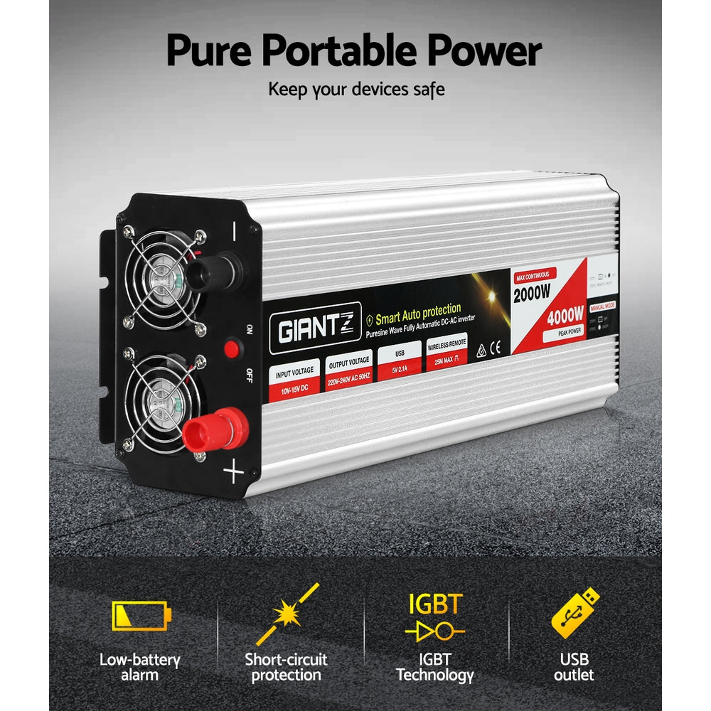 Giantz Power Inverter 2000W or 4000W Pure Sine Wave 12V-240V