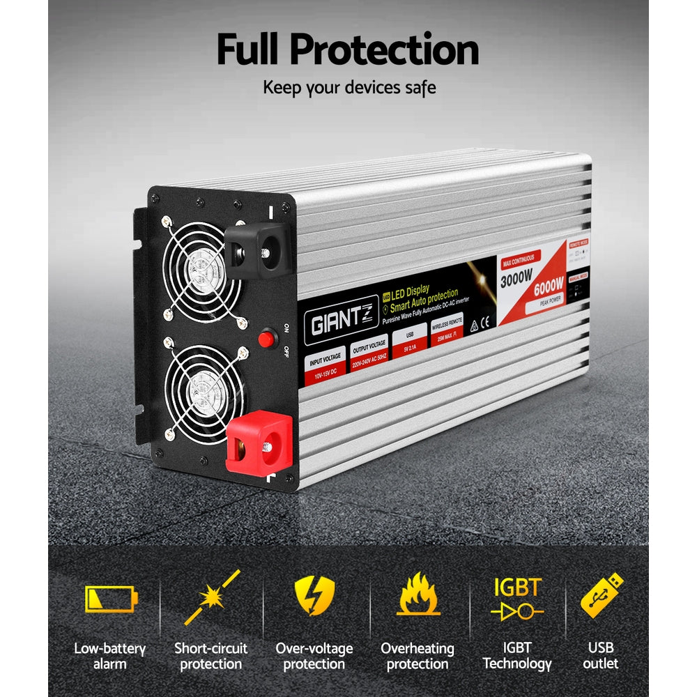 Giantz Power Inverter 3000W or 6000W Pure Sine Wave 12V-240V