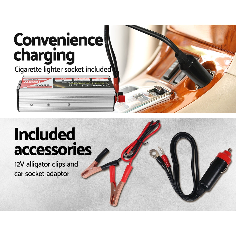 Giantz Power Inverter 600W/1200W 12V to 240V Pure Sine Wave