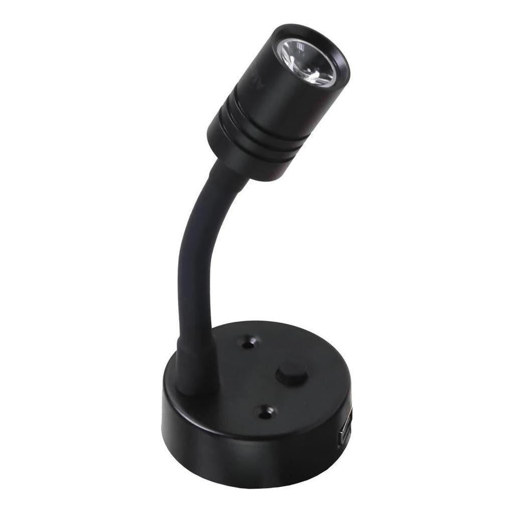Iluma 10-24V Reading Light Flexible Dimmable Dual Colour Blue/White Light USB/USB-C Port Black