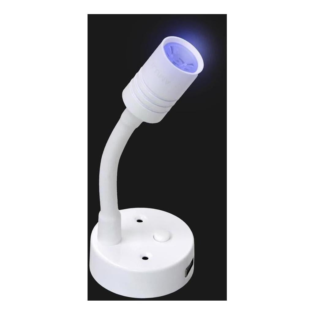 Iluma 10-24V Reading Light Flexible Dimmable Dual Colour Blue/White Light USB/USB-C Port White