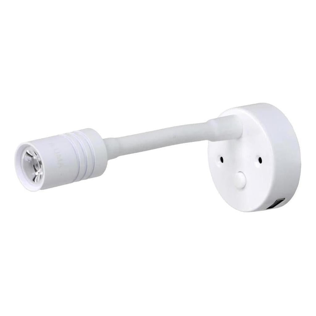 Iluma 10-24V Reading Light Flexible Dimmable Dual Colour Blue/White Light USB/USB-C Port White