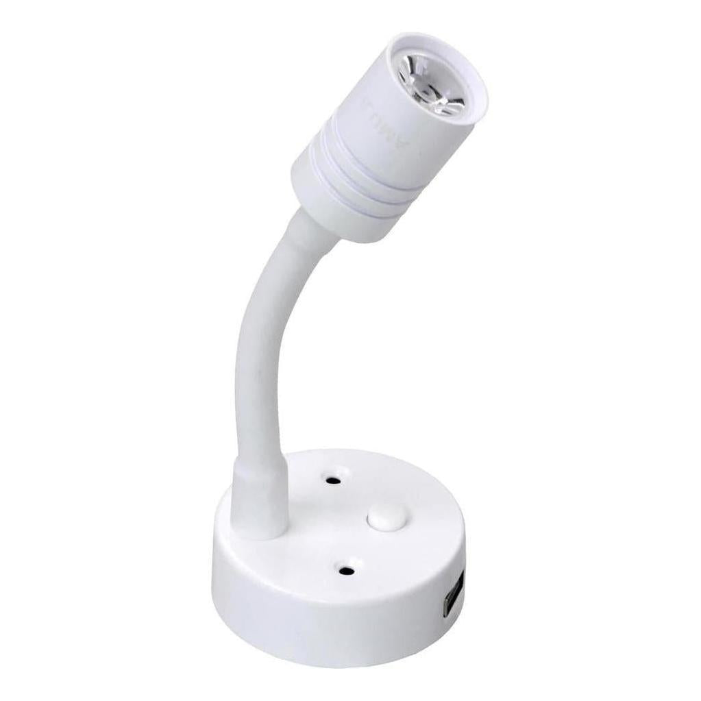 Iluma 10-24V Reading Light Flexible Dimmable Dual Colour Blue/White Light USB/USB-C Port White