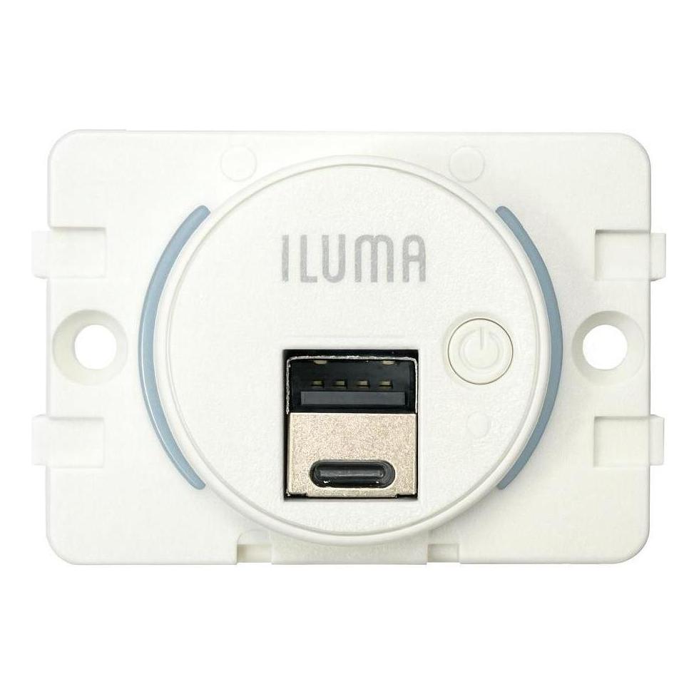Iluma 12V/24V USB/USB-C Flush Mount Power Socket inc On/Off Light Switch 63x47mm White