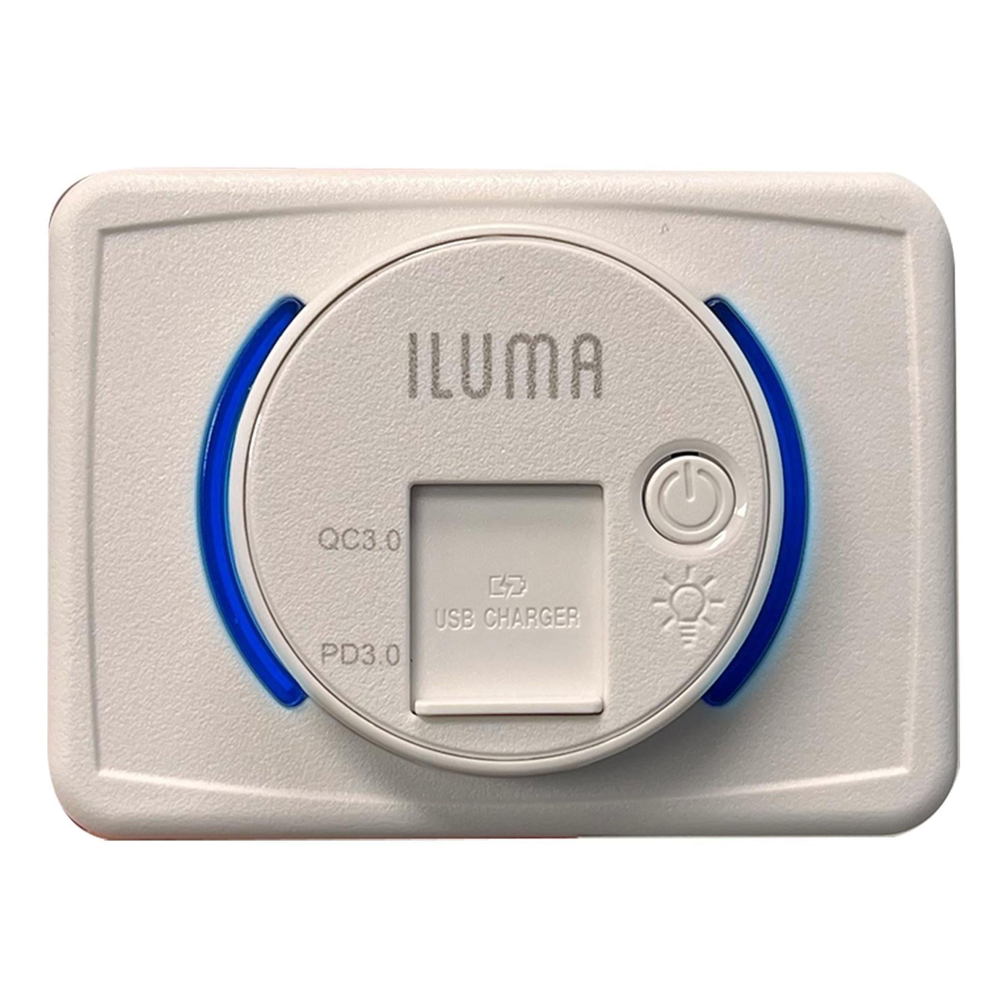Iluma 12V/24V USB/USB-C Flush Mount Power Socket inc On/Off Light Switch 63x47mm White