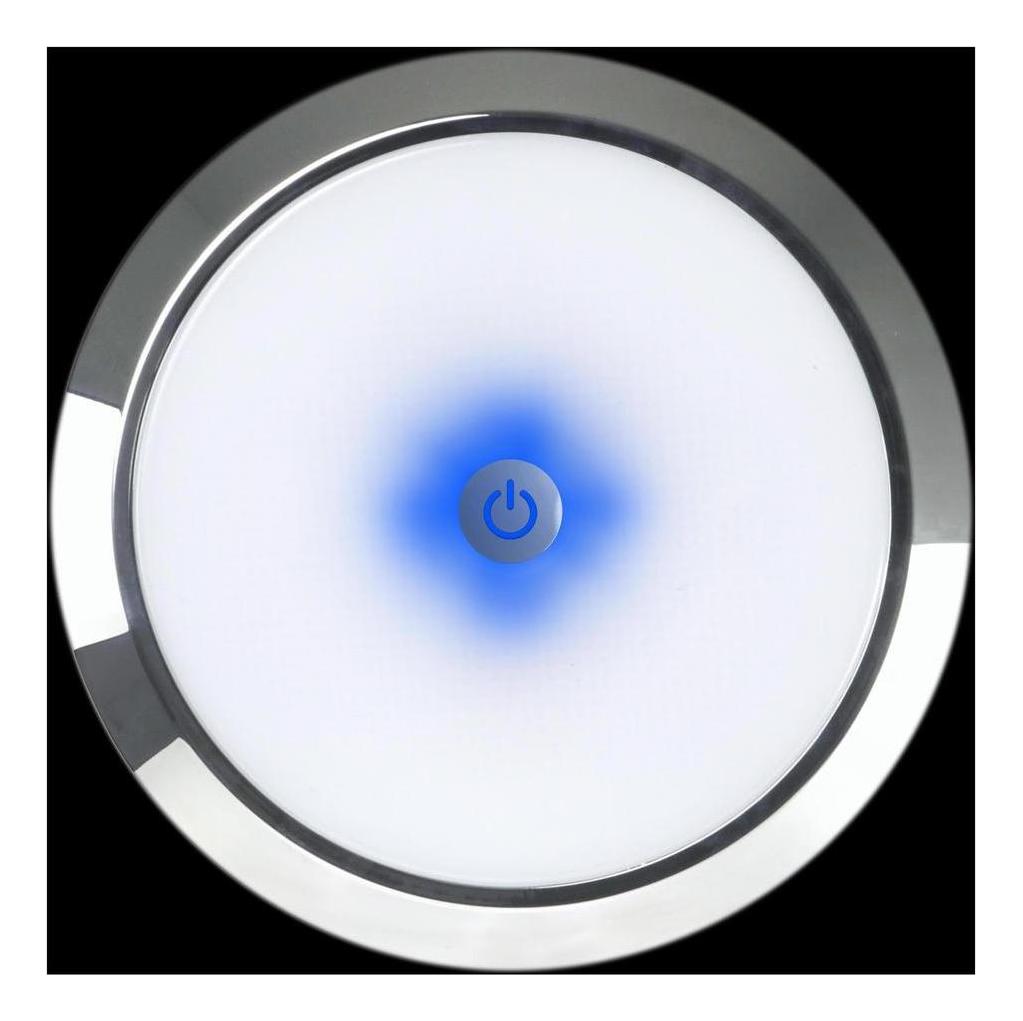 Iluma 12v Slimline Touch On / Off LED Downlight Blue / White Light 140mm Chrome
