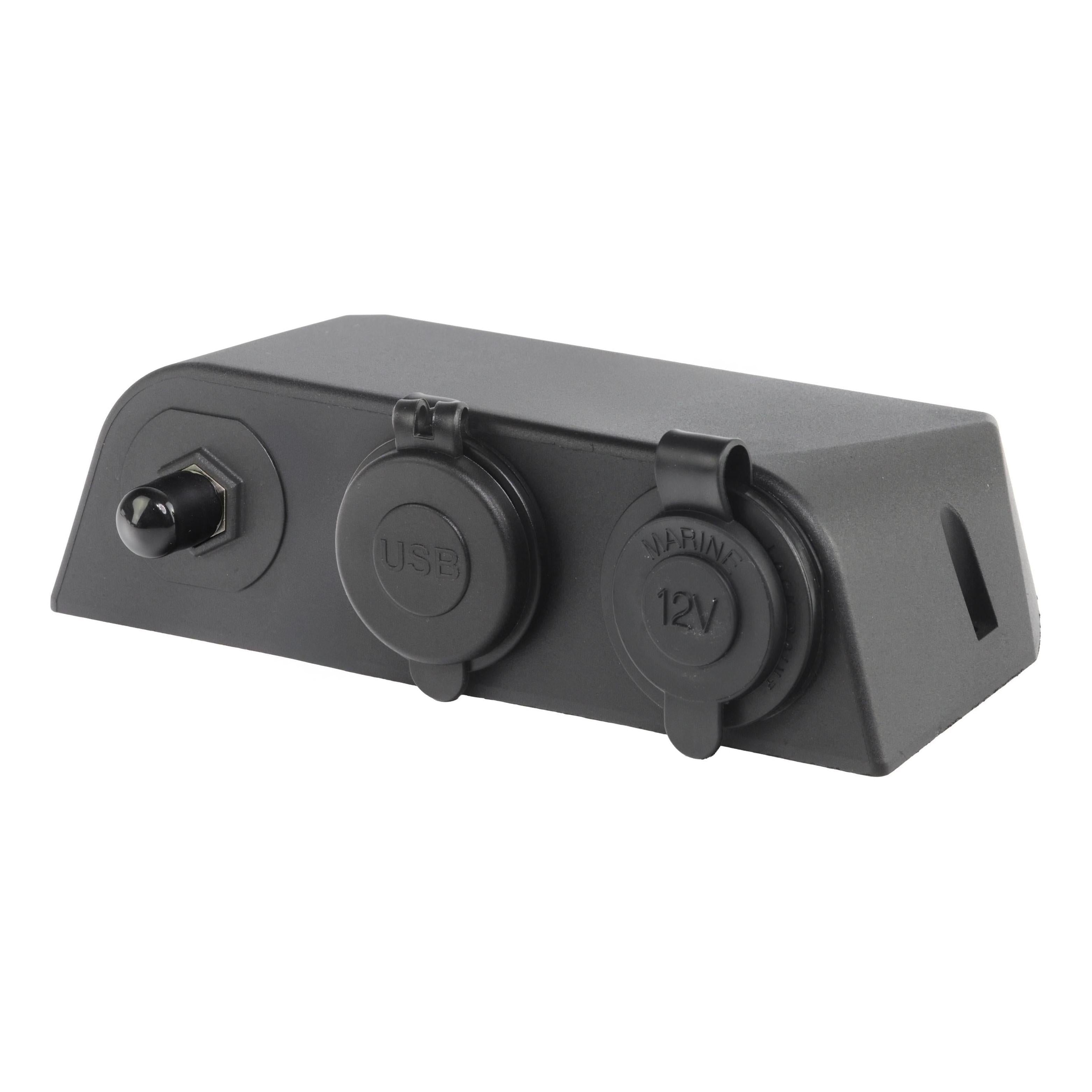 Iluma 12v Surface Mount 3 Way Accessory Socket Dual USB/C & TV Antenna Port F Type Black