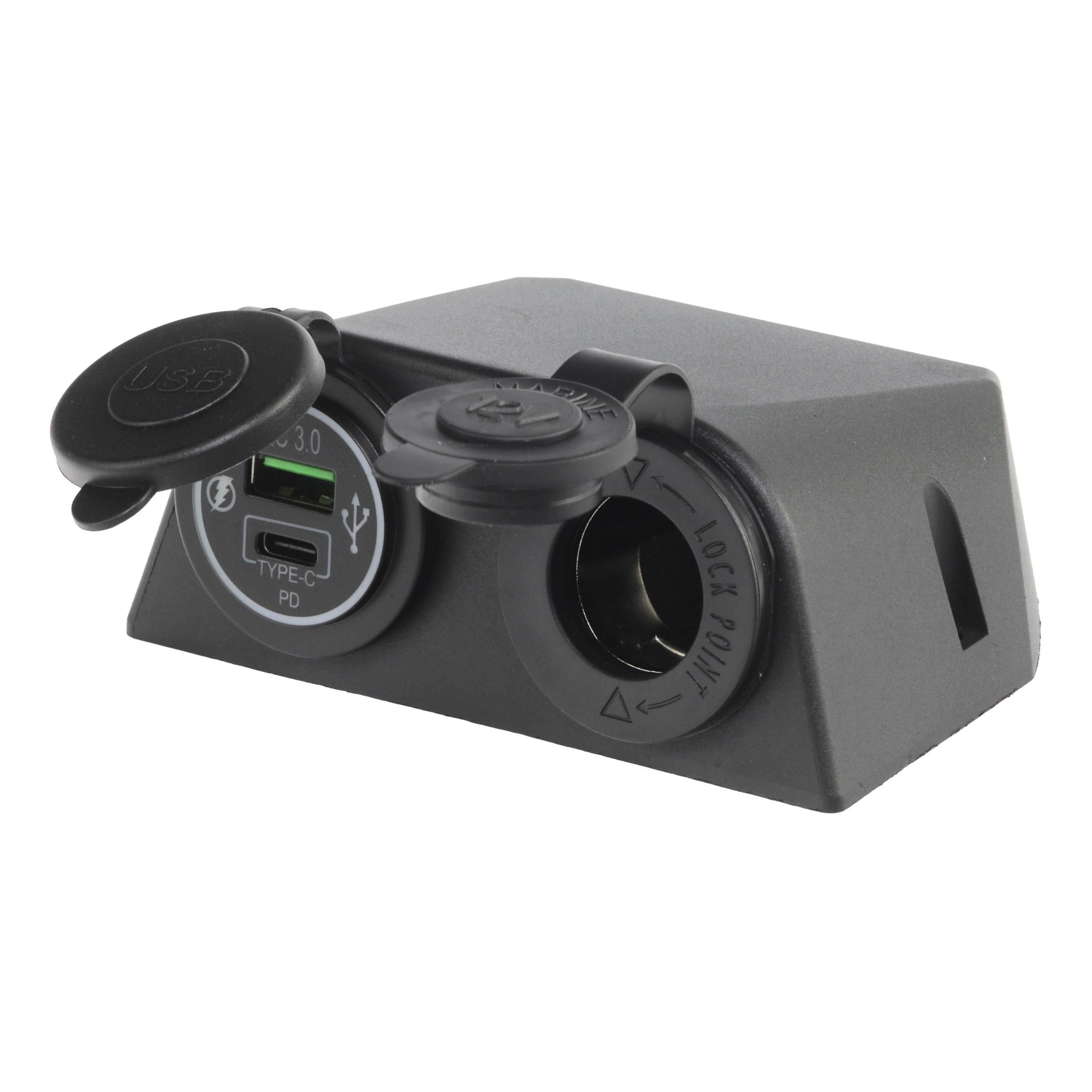 Iluma 12v Surface Mount Accessory Socket & Dual USB/C Port Black