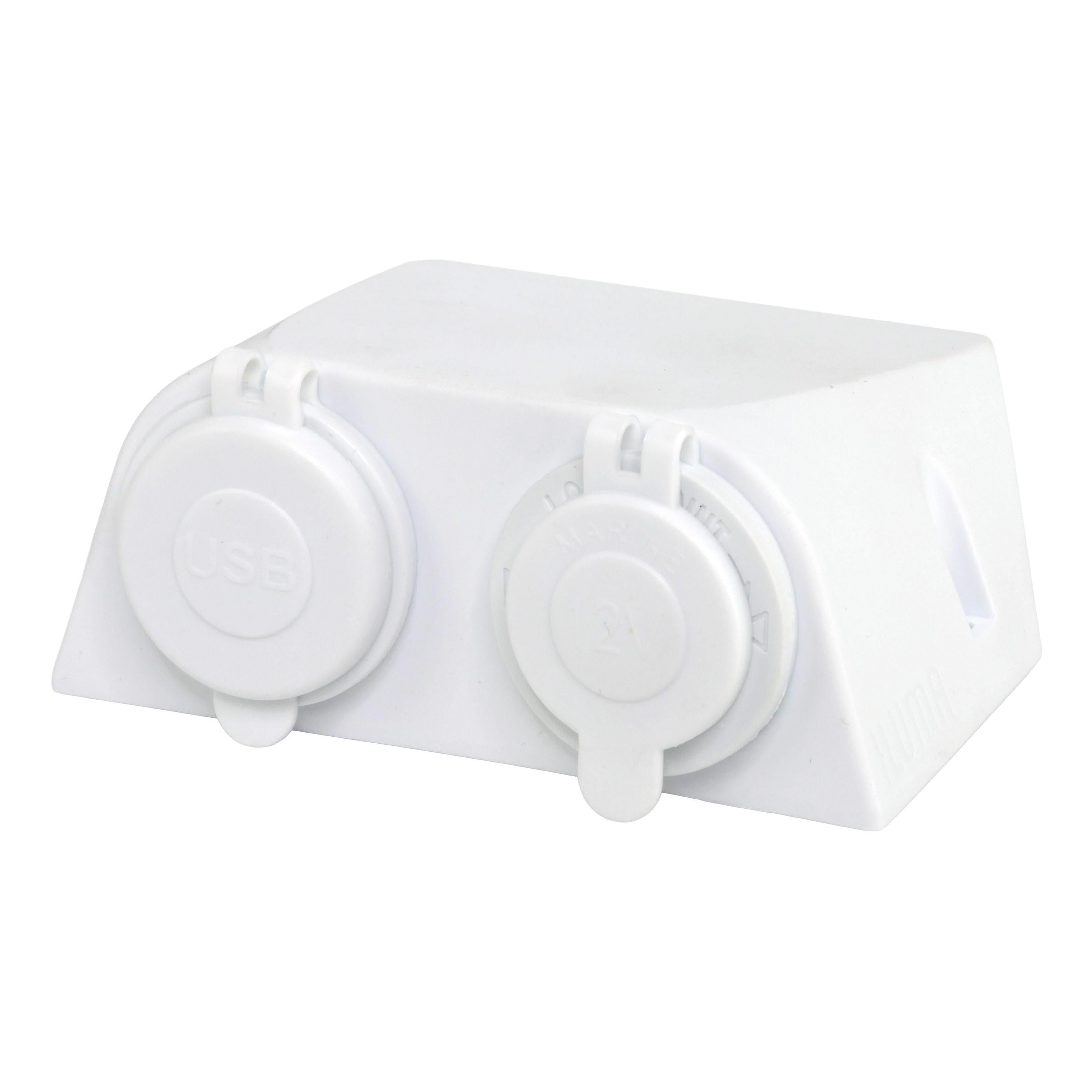 Iluma 12v Surface Mount Accessory Socket & Dual USB/C Port White