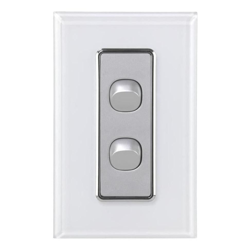 Iluma 2 Gang D/GL Series Vertical Light Switch White/Silver