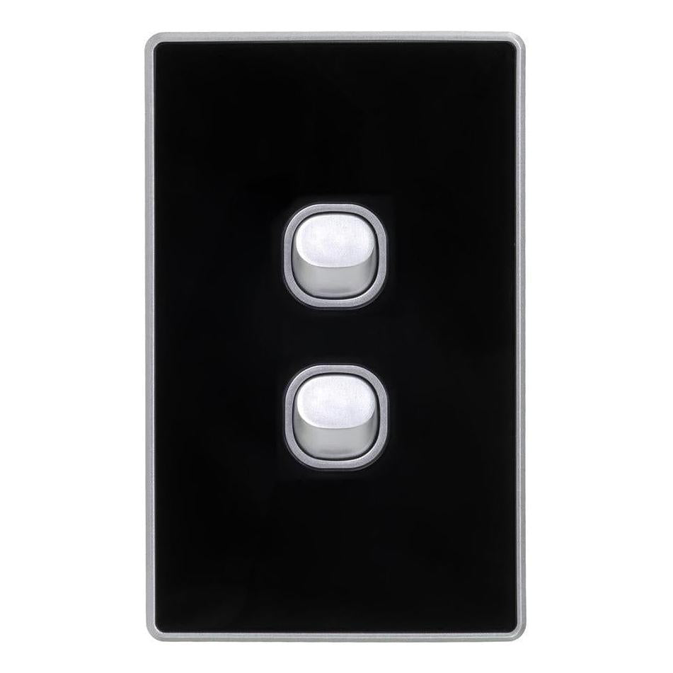 Iluma 2 Gang Light Switch Acrylic D-Series Black/Silver