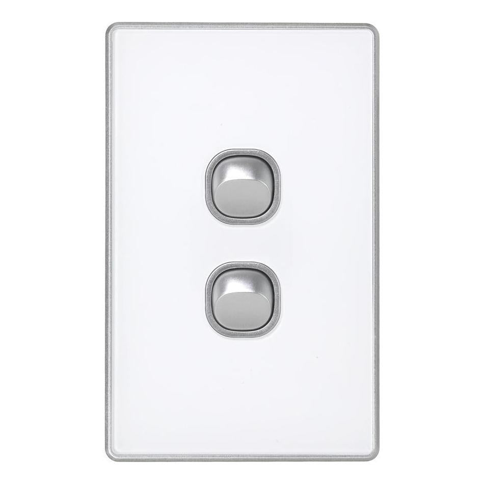 Iluma 2 Gang Light Switch Acrylic D-Series Silver/White