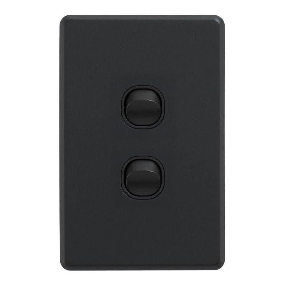 Iluma 2 Gang Vertical Light Switch Black