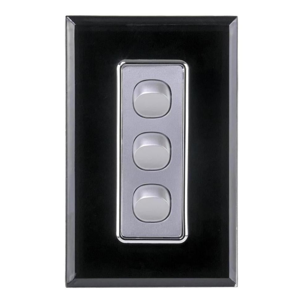 Iluma 3 Gang D/GL Series Vertical Light Switch Black/Silver