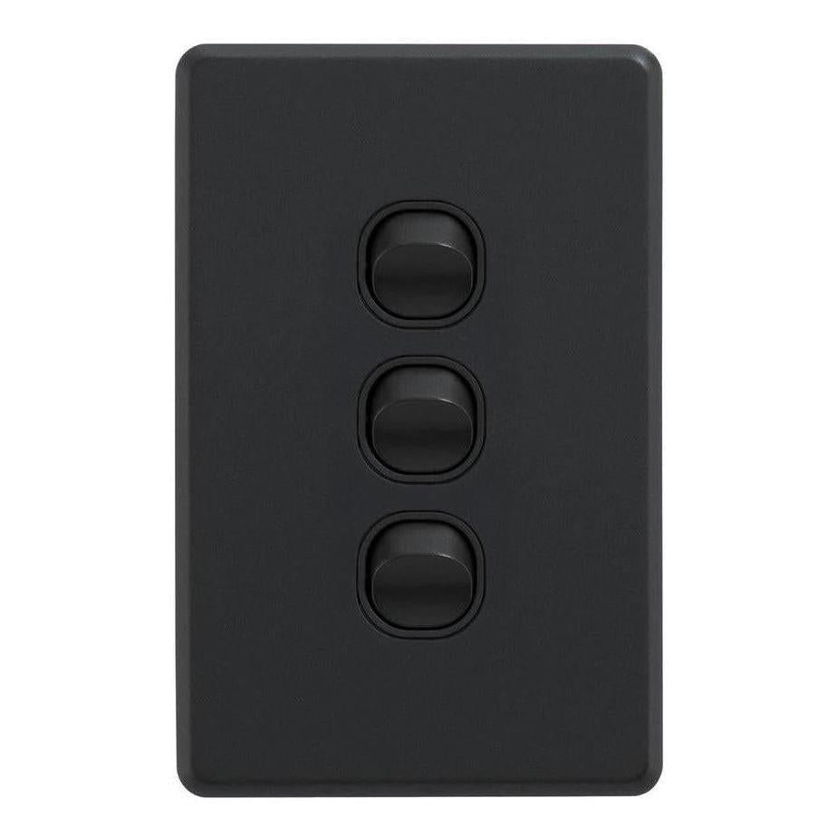 Iluma 3 Gang Vertical Light Switch Black