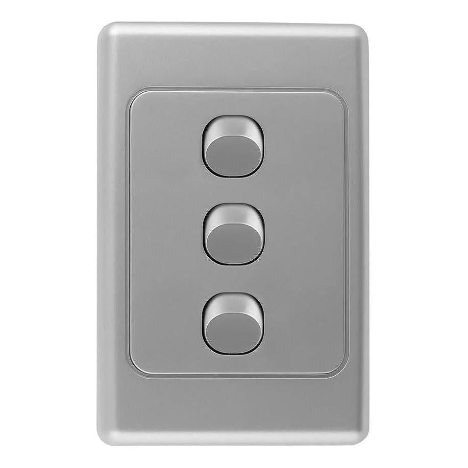 Iluma 3 Gang Vertical Light Switch Silver