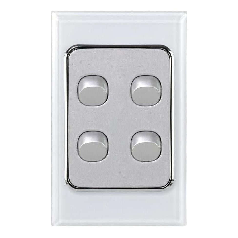 Iluma 4 Gang D/GL Series Vertical Light Switch White/Silver