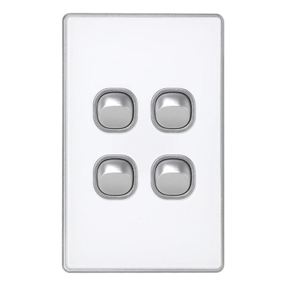 Iluma 4 Gang Light Switch Acrylic D-Series Silver/White