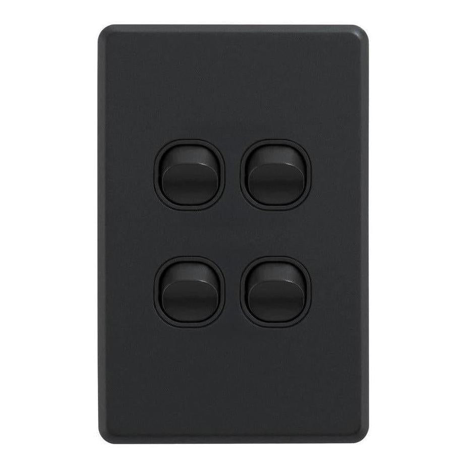 Iluma 4 Gang Vertical Light Switch Black