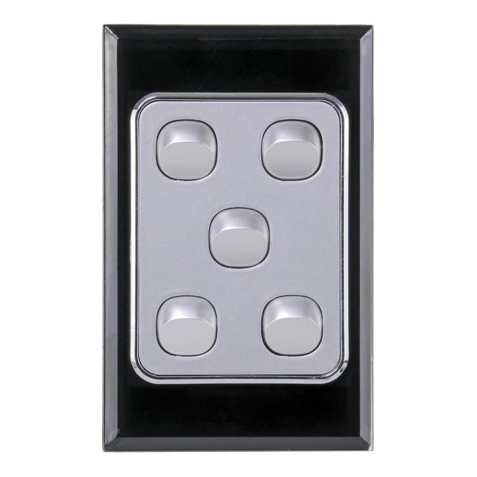 Iluma 5 Gang D/GL Series Vertical Light Switch Black/Silver