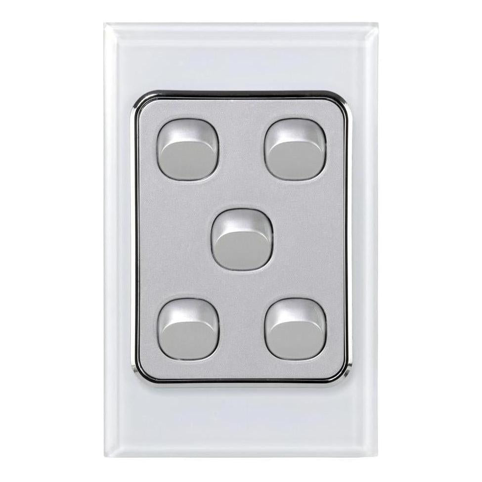 Iluma 5 Gang D/GL Series Vertical Light Switch White/Silver