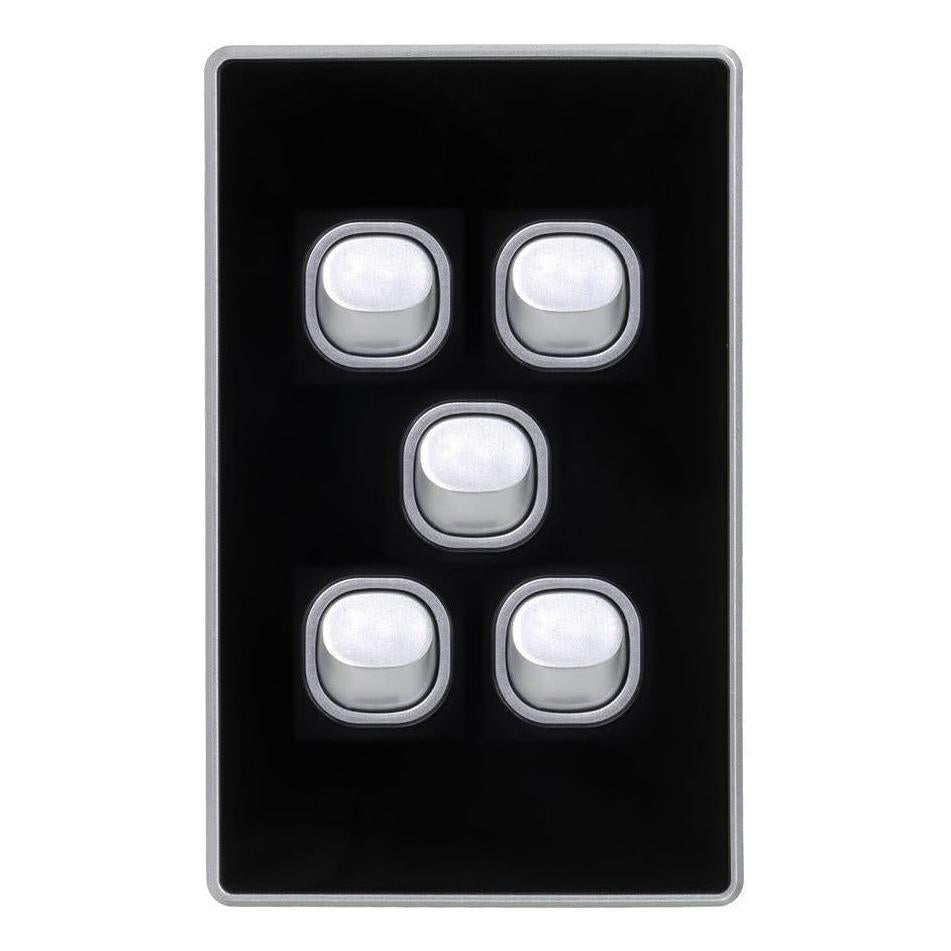 Iluma 5 Gang Light Switch D-Series Black/Silver